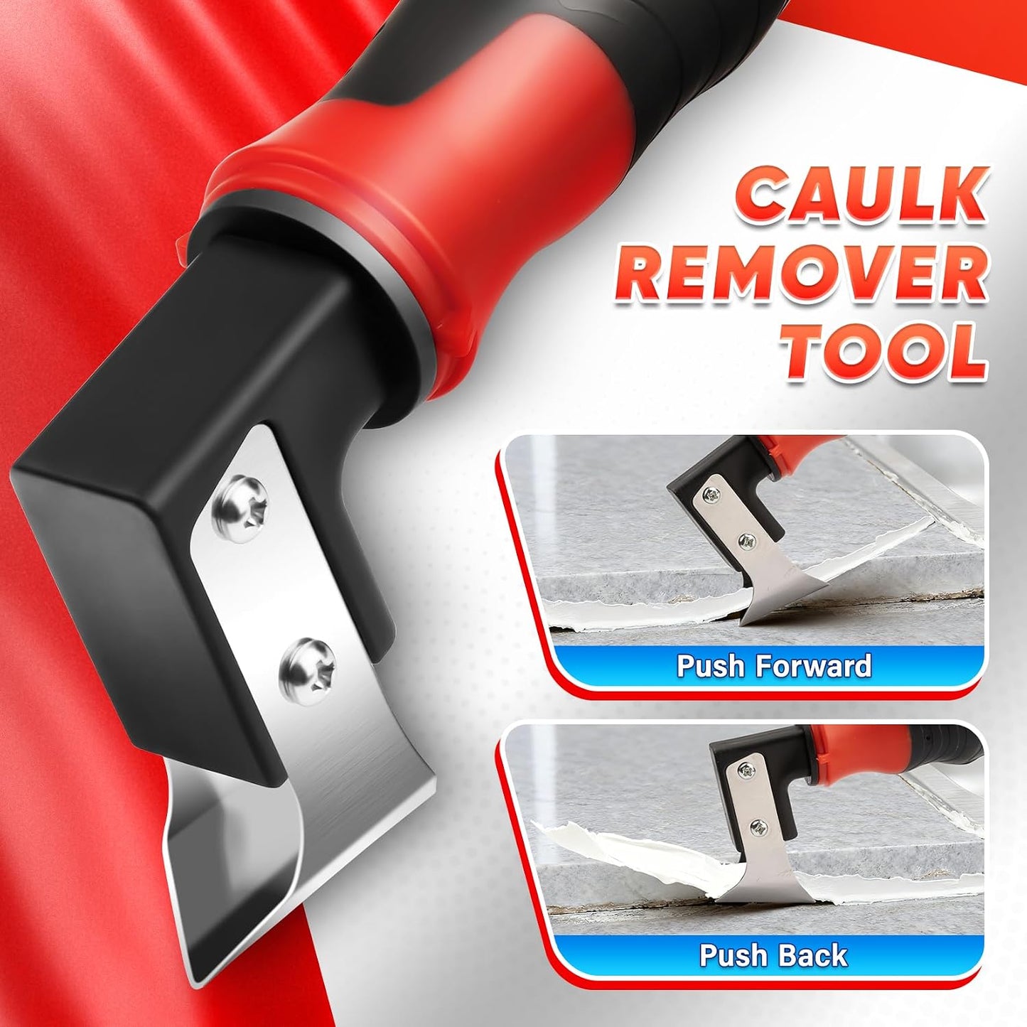 DIYSELF 4-in-1 Caulking Remover Tool, Silicone Caulking Tools for Tile, Red | Bathtub Caulking Tool, Shower Caulk Remover Tool, Razor Scraper for Tile, Grout, Windows & Home Repairs