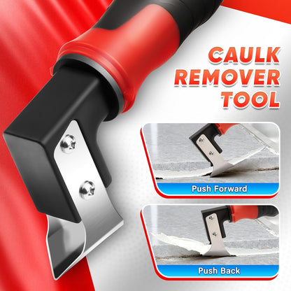 DIYSELF 4-in-1 Caulking Remover Tool, Silicone Caulking Tools for Tile, Red | Bathtub Caulking Tool, Shower Caulk Remover Tool, Razor Scraper for Tile, Grout, Windows & Home Repairs
