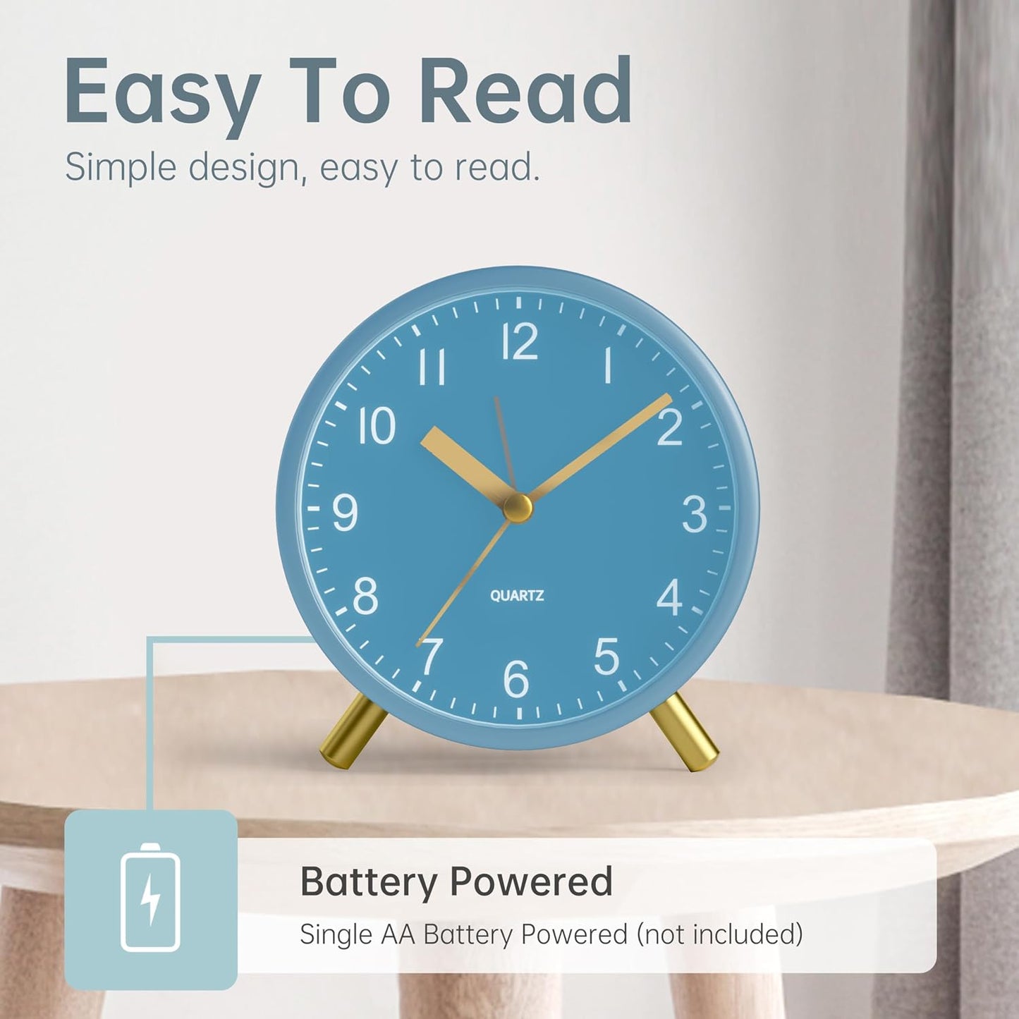 JALL Analog Alarm Clock, 4 inch Super Silent Non Ticking Small Clock with Night Light, Battery Operated, Simple Design, Old Fashioned Style Ideal Decor, for Bedroom, Bedside, Desk, Adult, Gift, Green