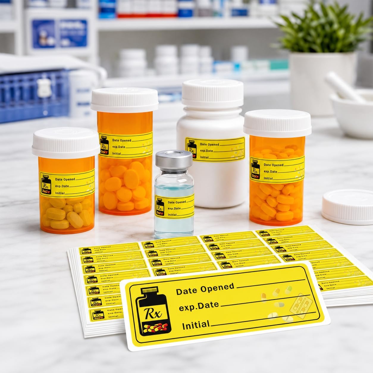 1000 pcs Date Opened Date Expired Stickers 1.5 x 0.5 inch Medication Instruction Pharmacy Expiration Date Drugstore Label Drug Pills EXP Dates Sticker for Inventory Pills Organized