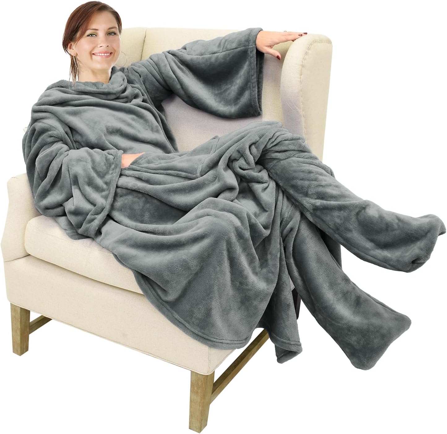 Catalonia Wearable Blanket with Sleeves & Foot Pocket for Adults | Soft Fleece Throw Wrap with Hands-Free Comfort, Perfect for Reading, TV Time & Relaxing, Christmas Gift for Women & Men