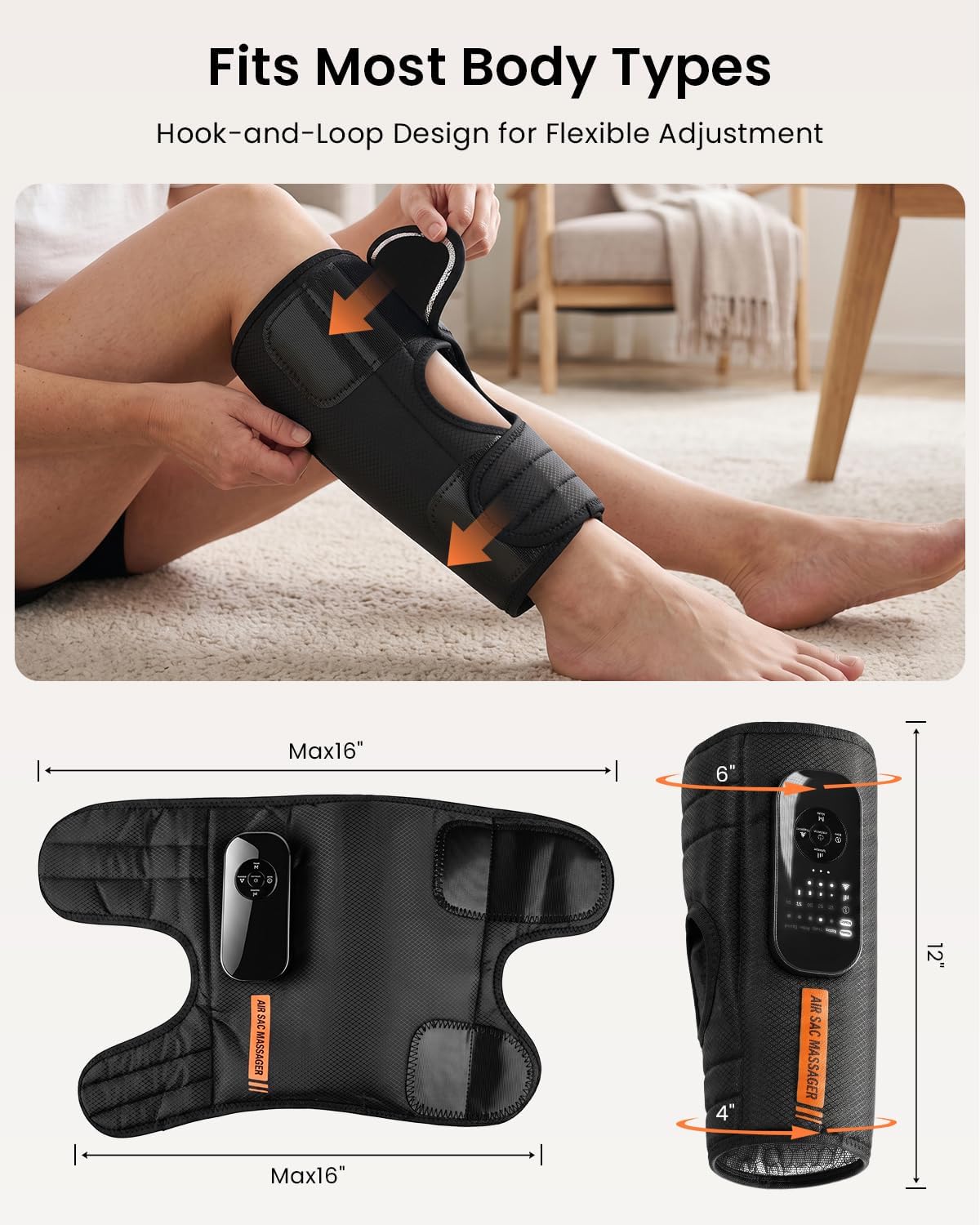 Cordless Calf Massager with Heat and Compression, Single Leg Sleeve | Rechargeable calf massager with air compression, heat, vibration, 5 intensities and multiple modes for Relax Gym