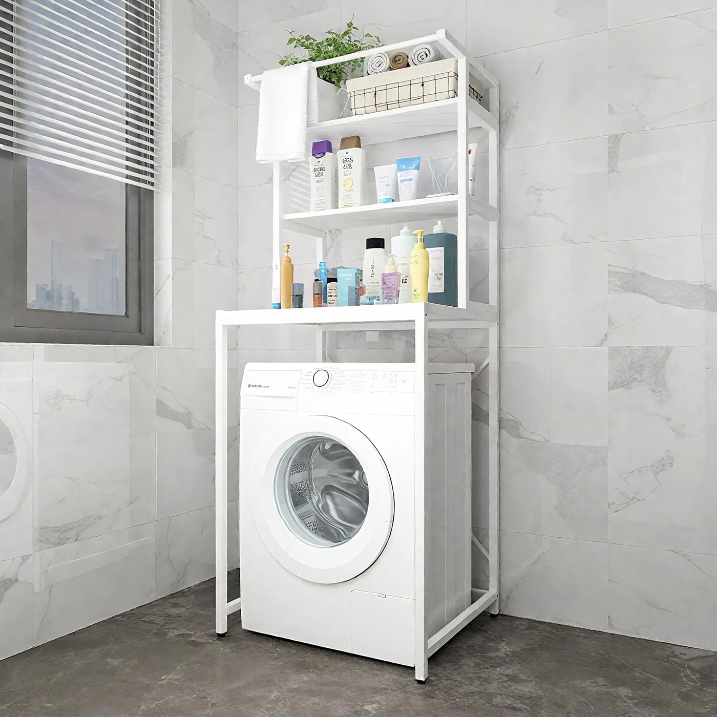 Gdrasuya10 3 Tier Over the Washer and Dryer Storage Shelf, Black Washing Machine Storage Utility Rack Freestanding Laundry Storage Shelf Organizer Space Save for Laundry Room Organization