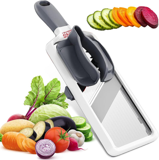 Mandoline Slicer for Kitchen – Adjustable Stainless Steel Blades, with Comfort Grip – Vegetable Slicer for Small to Medium sized Cucumber, Onion, Potato- Maroon