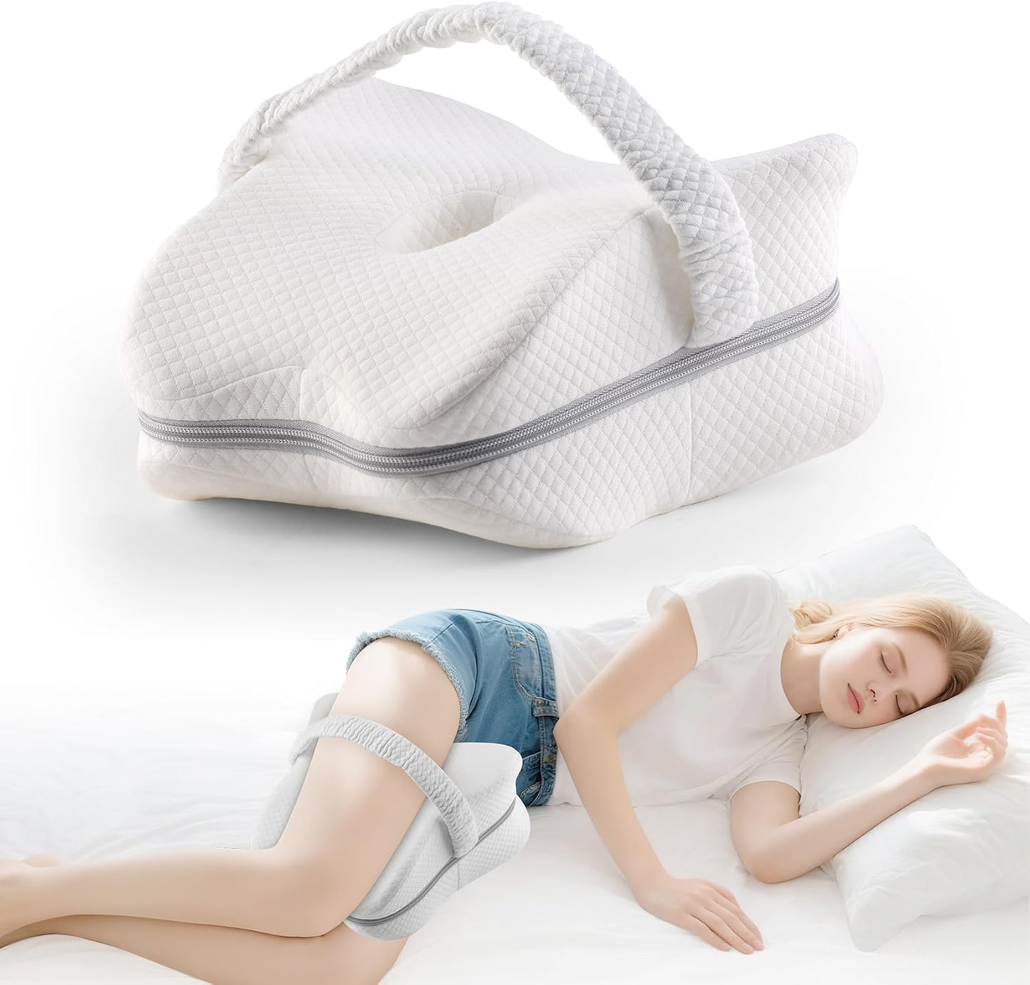 Knee Pillow for Side Sleepers, Memory Foam Leg Pillow for Side Sleeping with Strap, Alignment Pillows Between Legs for Sciatica, Back & Hip Pain Relief (Grey)