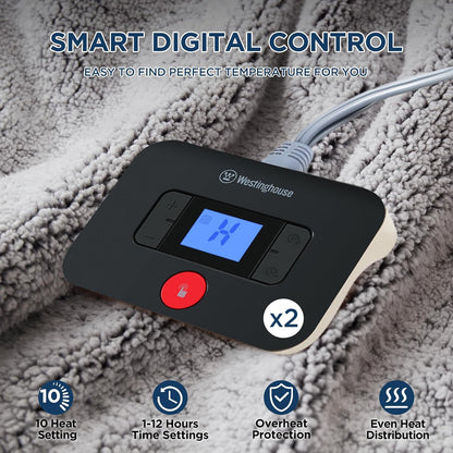 Westinghouse Electric Blanket Heated Throw, 6 Heat Settings, Grey