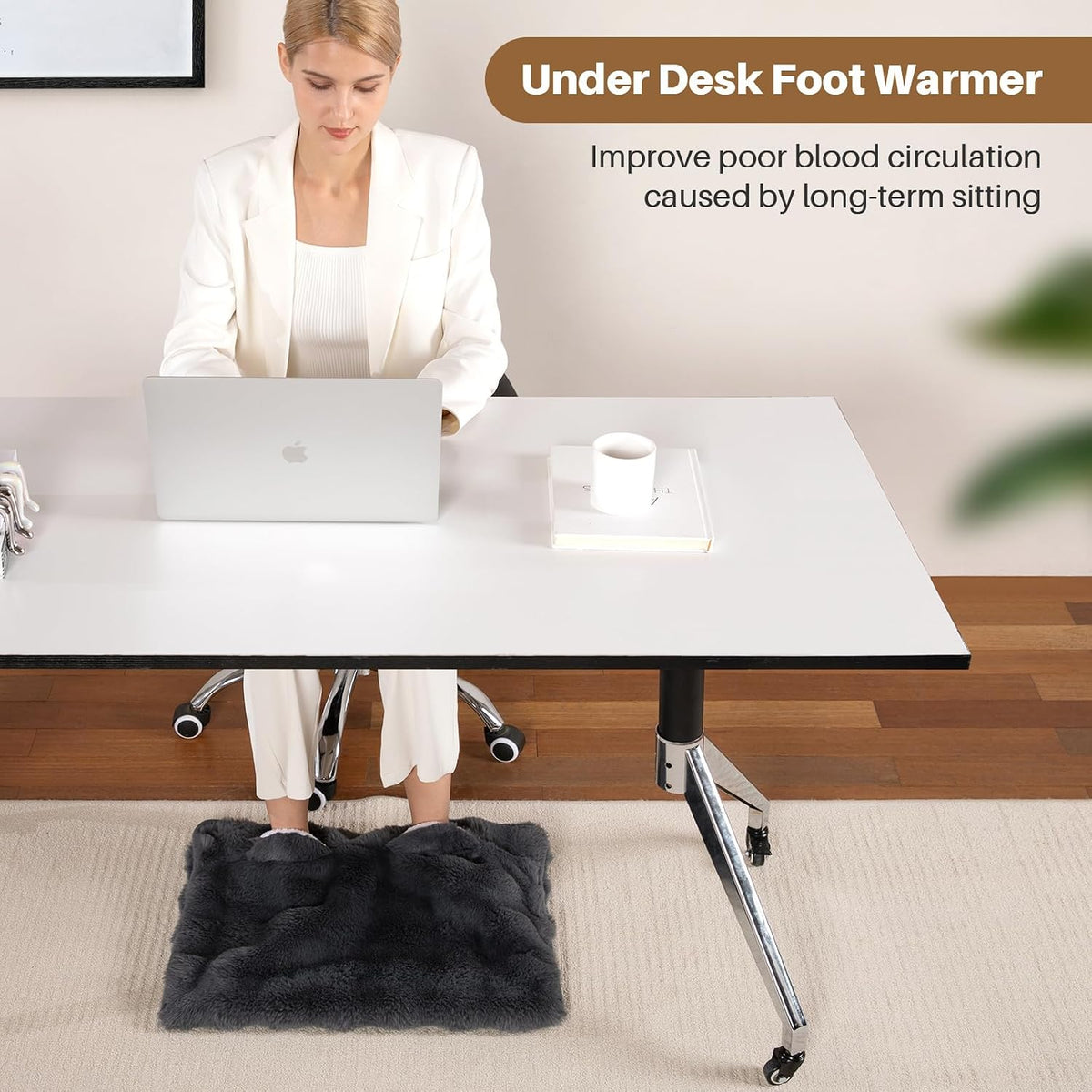Electric Foot Warmer, Luxury Faux Fur Heating Pad for Feet Pain Relief Cramp, Heated Foot Warmer for Under Desk & Bed with 3 Heat Settings & 2H Auto-Off, ETL Certified, 20x22 Inch, Dark Grey