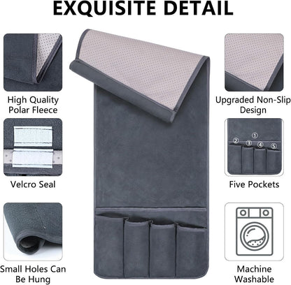 Couch Armrest Remote Control Holder, Polar Fleece Couch Caddy Gifts for Seniors, Non-slip Bed Caddy Tv Remote Holder with 5 Pockets for Key Glasses Phone Magazine Holders