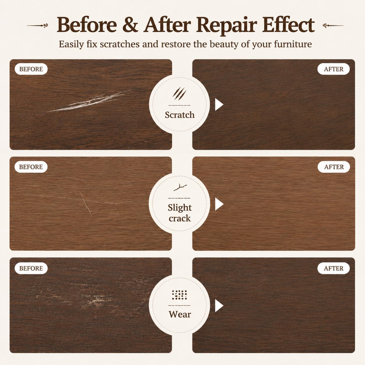 Furniture Repair Wood Markers Set of 3, Black Cherry Walnut Touch Up Paint Markers for Scratches, Wood Floors, Tables, Cabinets & Furniture Restoration