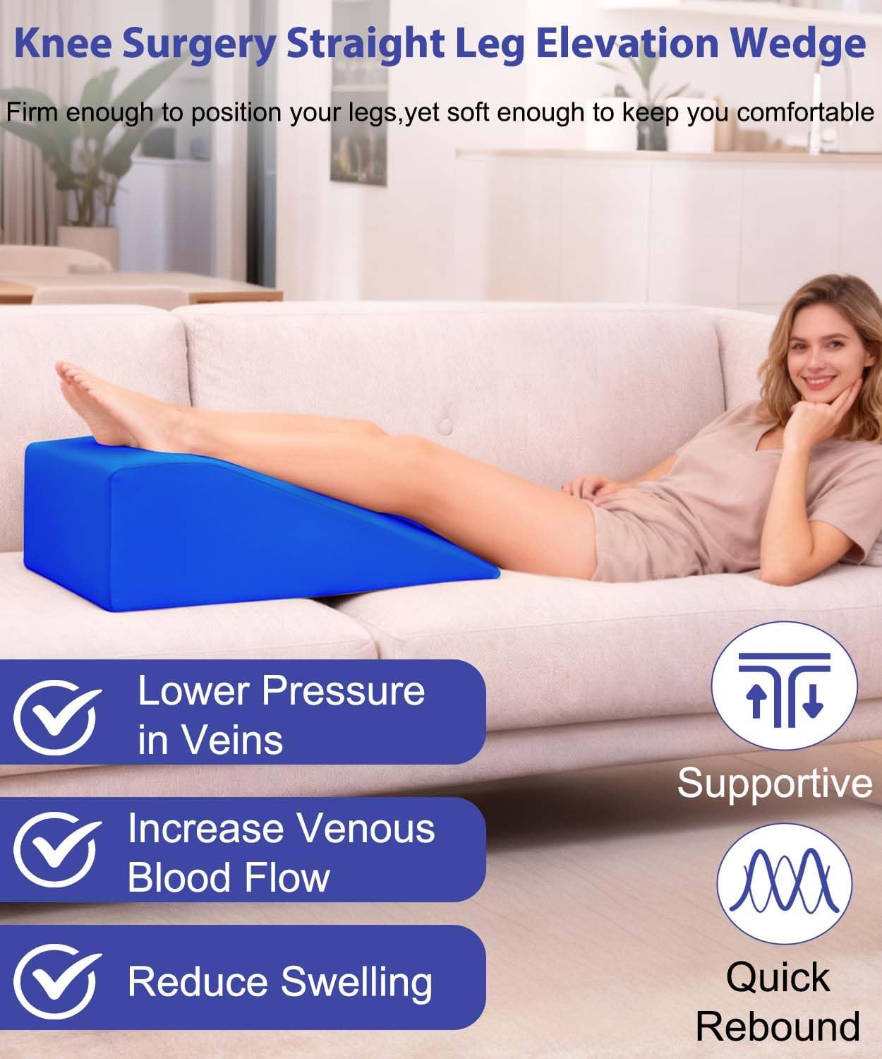 Knee Surgery Pillow Straight Leg Pillow Elevation Blood Circulation | Cooling Cover Foam Wedge for Elevating Leg Machine Washable Removable| Knee Wedge Pillow Post Surgery