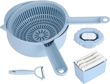 Food Shredder, Manual Vegetable Cutter Potato Grater Food Chopper with 4 Interchangeable Blades Storage Container Finger Guard Wheat Straw PP Kitchen Accessory for Home Meal Prep