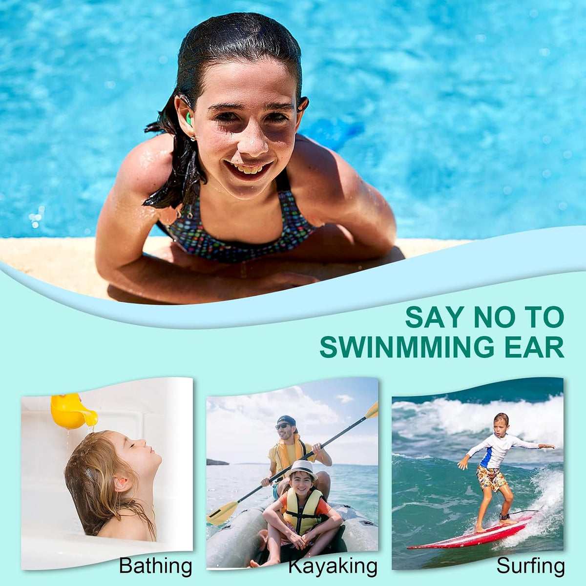 Swimming Ear Plugs for Adults,3 Pairs Waterproof Reusable Silicone Swim Earplugs for Swimming Surfing Snorkeling Showering and Water Pool,Beach,Ocean (Adults & Teens 14+)