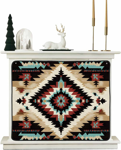 Western Aztec Magnetic Fireplace Cover Decorative Indoor For Brick Fireplace, Rustic Tribal Southwestern Boho Ethnic Insulation Fireplace Blocker Blanket Draft Stop Hot Heat Save Energy, 36"Wx27"H