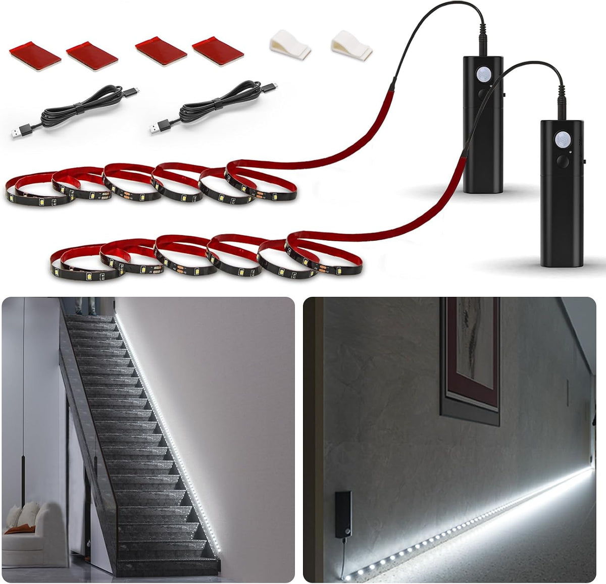 WOBANE Motion Sensor Stair Strip Lights,Rechargeable LED Closet Light,White