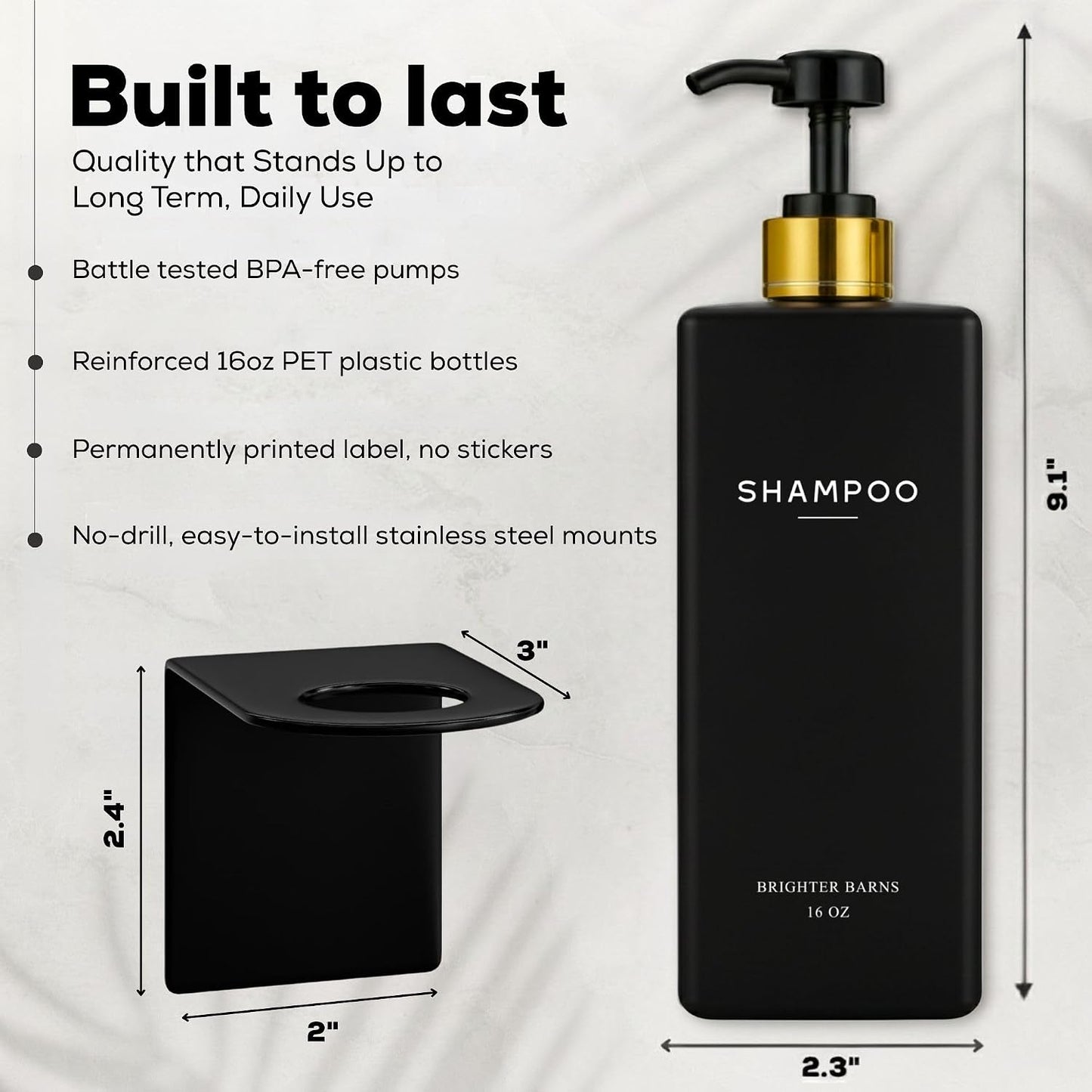 Clear Shampoo and Conditioner Dispenser Set Wall Mounted by Brighter Barns - Refillable Shower Soap Dispensers 3 Chamber No Drill - Plastic Shampoo, Body Wash and Conditioner Bottle for Hotels (Clear)