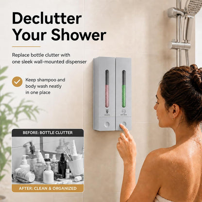 Shampoo and Conditioner Dispenser - Wall-Mounted 3-Chamber Shower Soap Dispenser, No-Drill, 1200ML Capacity, for Bathroom & Hotel