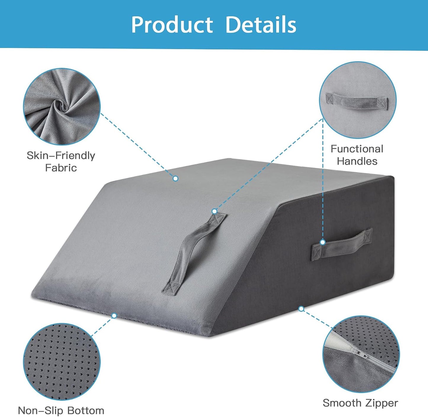 MEGCXIT Leg Pillow Elevation Blood Circulation, Leg Wedge for Elevation for Swelling, Leg Elevating Pillow for After Surgery, Memory Foam Foot Knee Pillow for Back Sleeping 23.6×16.8×8 Inch White/Grey