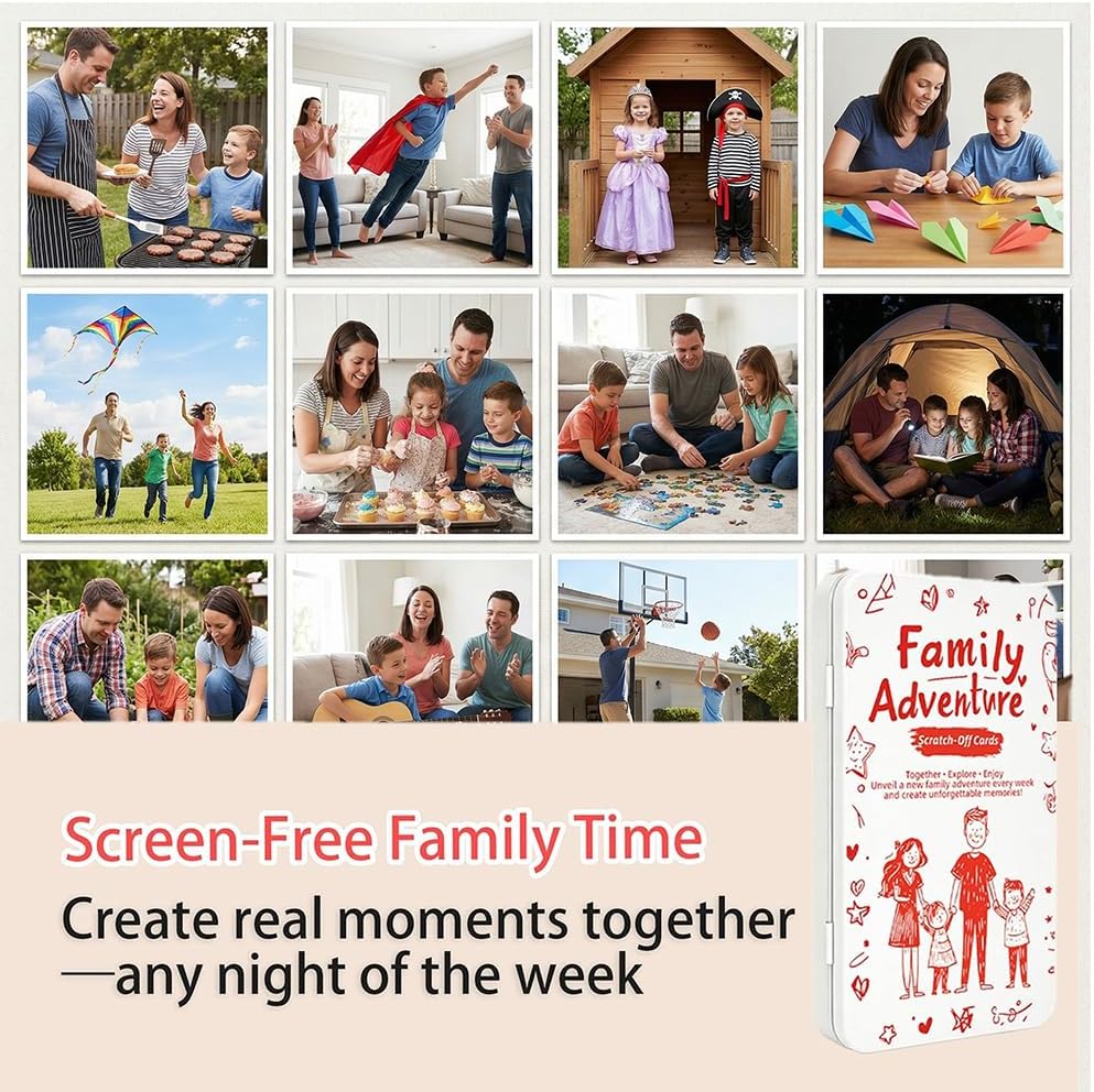 50 Screen-Free Scratch-Off Family Activity Cards | Fun family game night cards for kids and adults