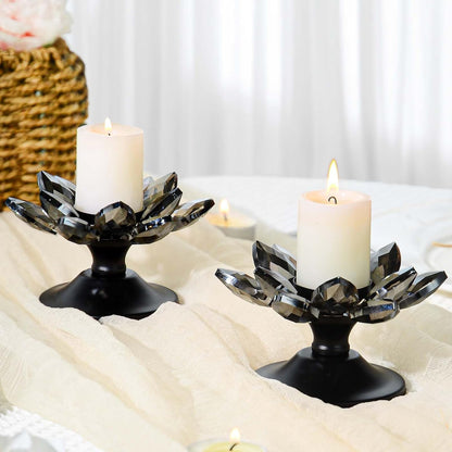 1 PC Gold Crystal Flower Tea Light Holder, Glass Tealight Candlestick with Metal Base, Votive Candle for Table Centerpiece, Wedding/Parties Decor, Nice Gift