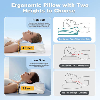 VYLEE Cervical Neck Pillow for Pain Relief, Ergonomic Memory Foam Pillow for Neck Support, Cooling Contour Orthopedic Pillow for Side, Back & Stomach Sleepers | Ergonomic contour pillow supports proper neck alignment for side, back & stomach sleepers