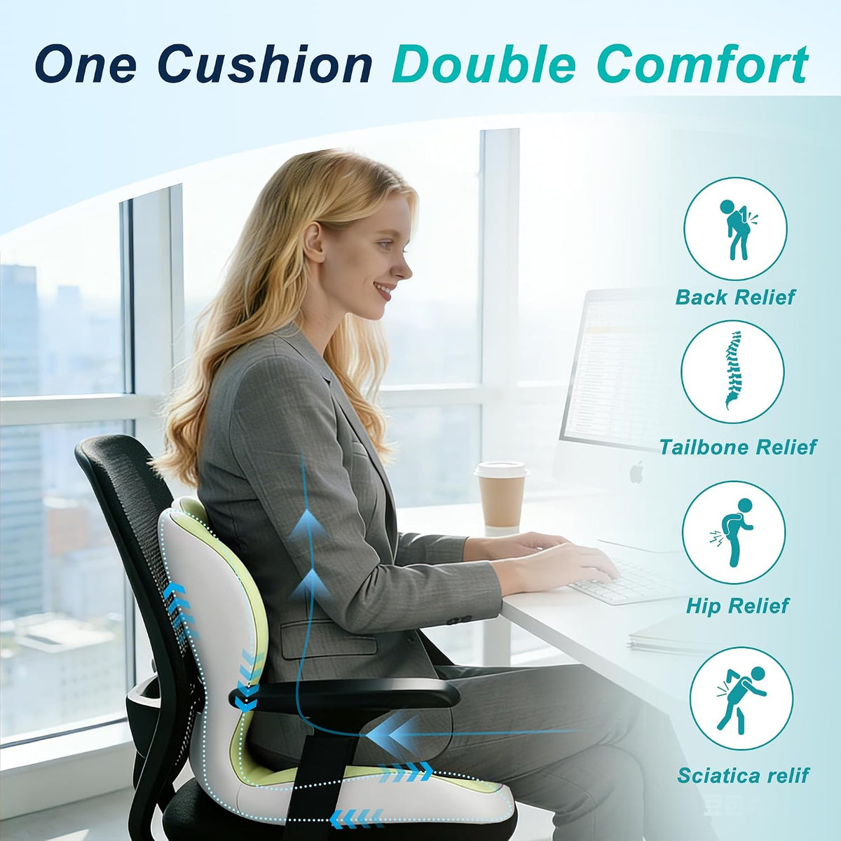 Seat Cushion for Office Chair, Ergonomic Cushion with Lumbar Support Pillow