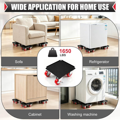 Furniture Dolly Set – Premium 5-Wheel Furniture Mover with Silent Rubber Casters & 1650 LBS Max Load, Heavy-Duty Furniture Mover with Lifter Tool for Moving Furniture
