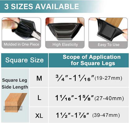 Ansible 24 Pcs Chair Leg Floor Protectors Square | Silicone Felt Furniture Leg Pads Caps Covers for Hardwood Floors (Fit:1-1/16" to 1-5/8")