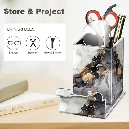 FINTIE Pencil Holder With Phone Stand, Eyeglasses Holder, Desktop Organizer | Nightstand Glasses Holder, Desktop Organizer, For Remote/Pen Storage, Office Supplies Case, Home Decor