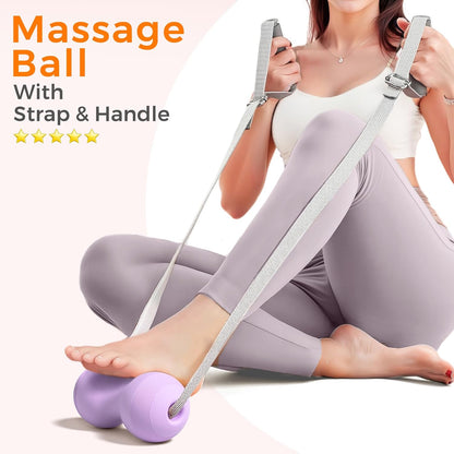 VICSKY Peanut Massage Ball with Handles & Pull Strap - Dual Trigger Point Therapy for Feet, Legs, Neck, Muscle Pain Relief, Myofascial Roller with Adjustable Strap (Pink)