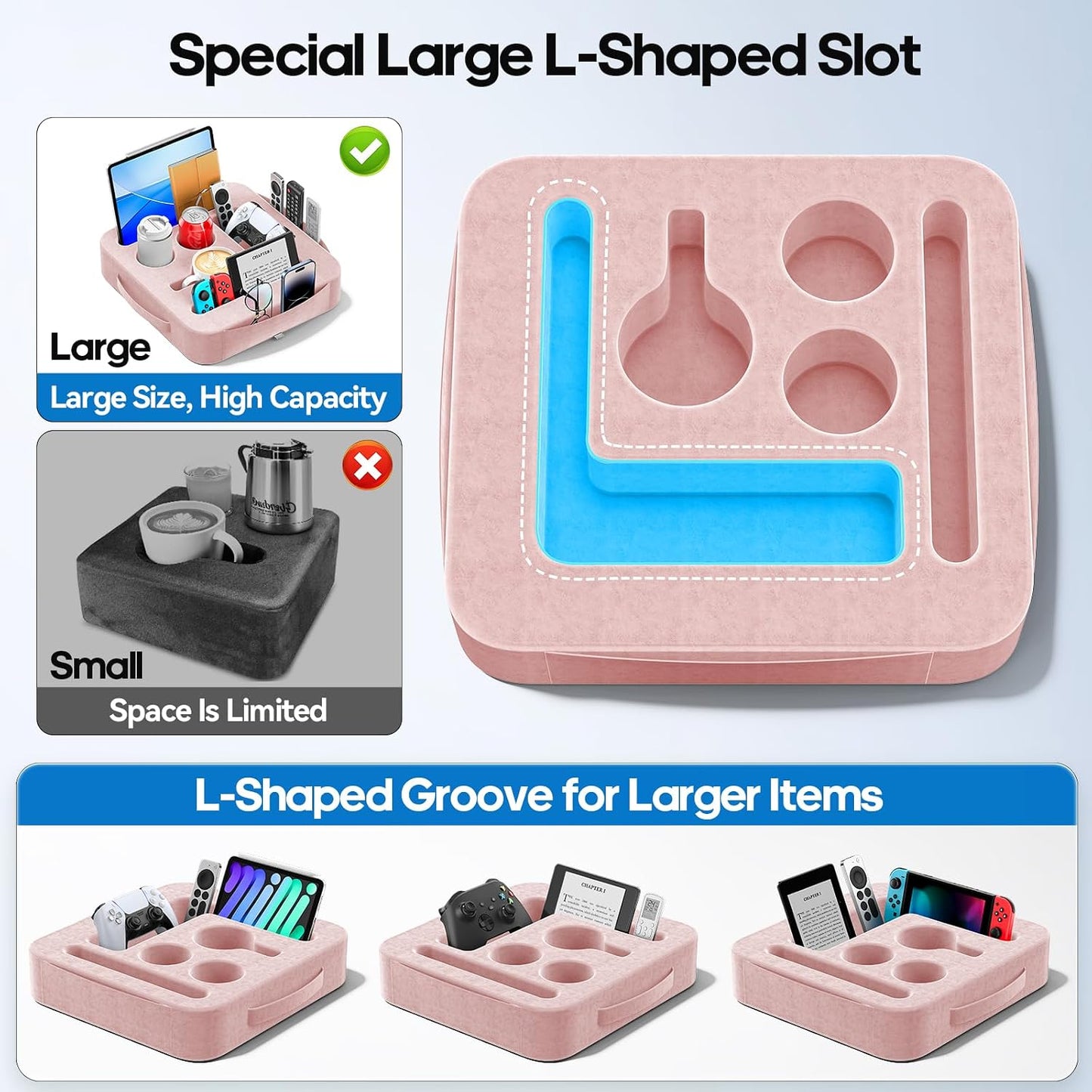 Couch Cup Holder Pillow, Sofa and Bed Caddy for iPad, Kindle, Switch, Game Controller, Remotes, Phones, Small-Sized Cup & Drink Holder for Couch, Bed, Desk, Car, Beach, Bathroom Cup Holder