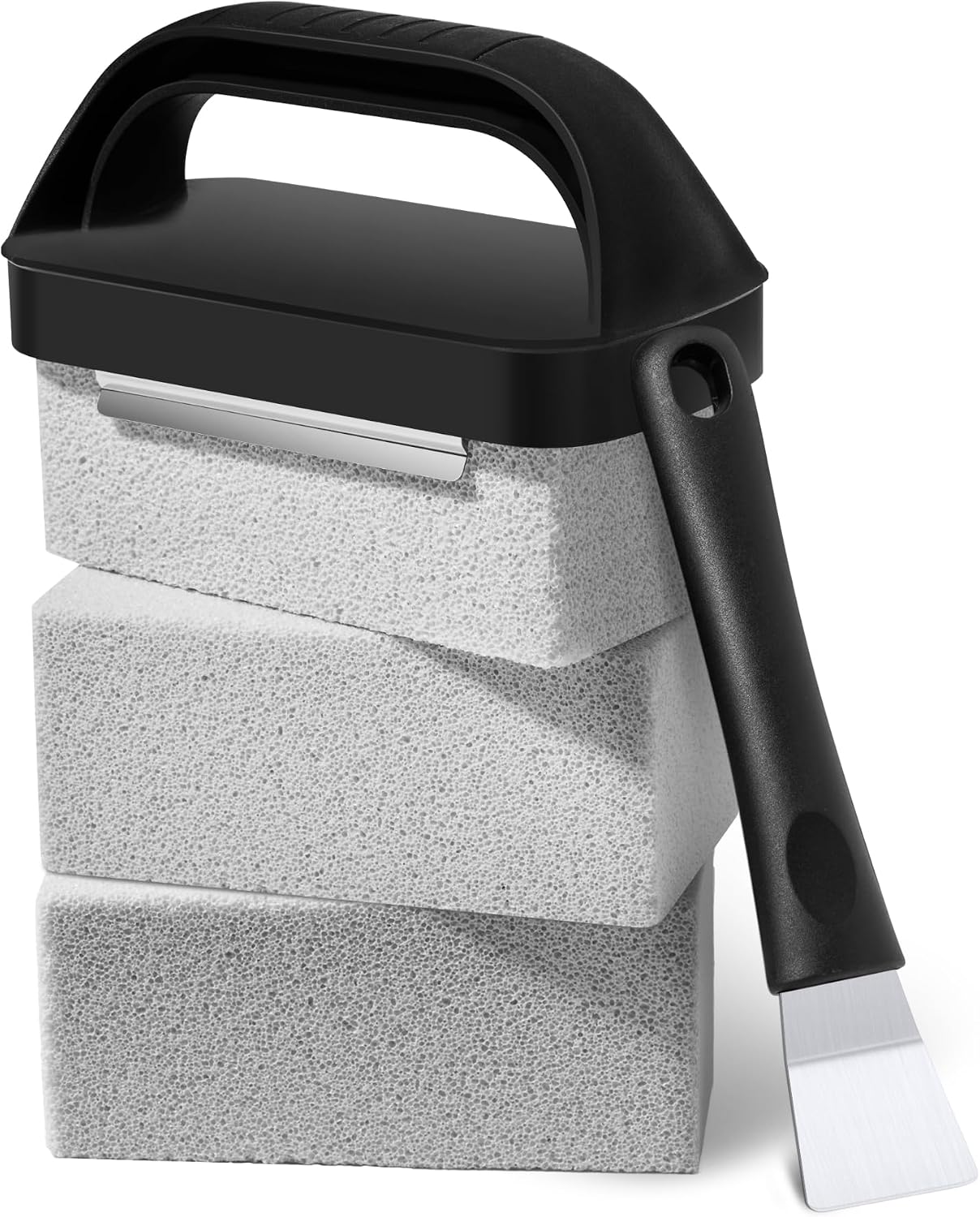Grill Brick for Cleaning Flat Top, Heavy Duty Grill Stone Griddle Brick | Pumice Grill Cleaning Brick with Handle & Scraper, Griddle Cleaner for Removing Stubborn Grease, Rust (5 PCS)