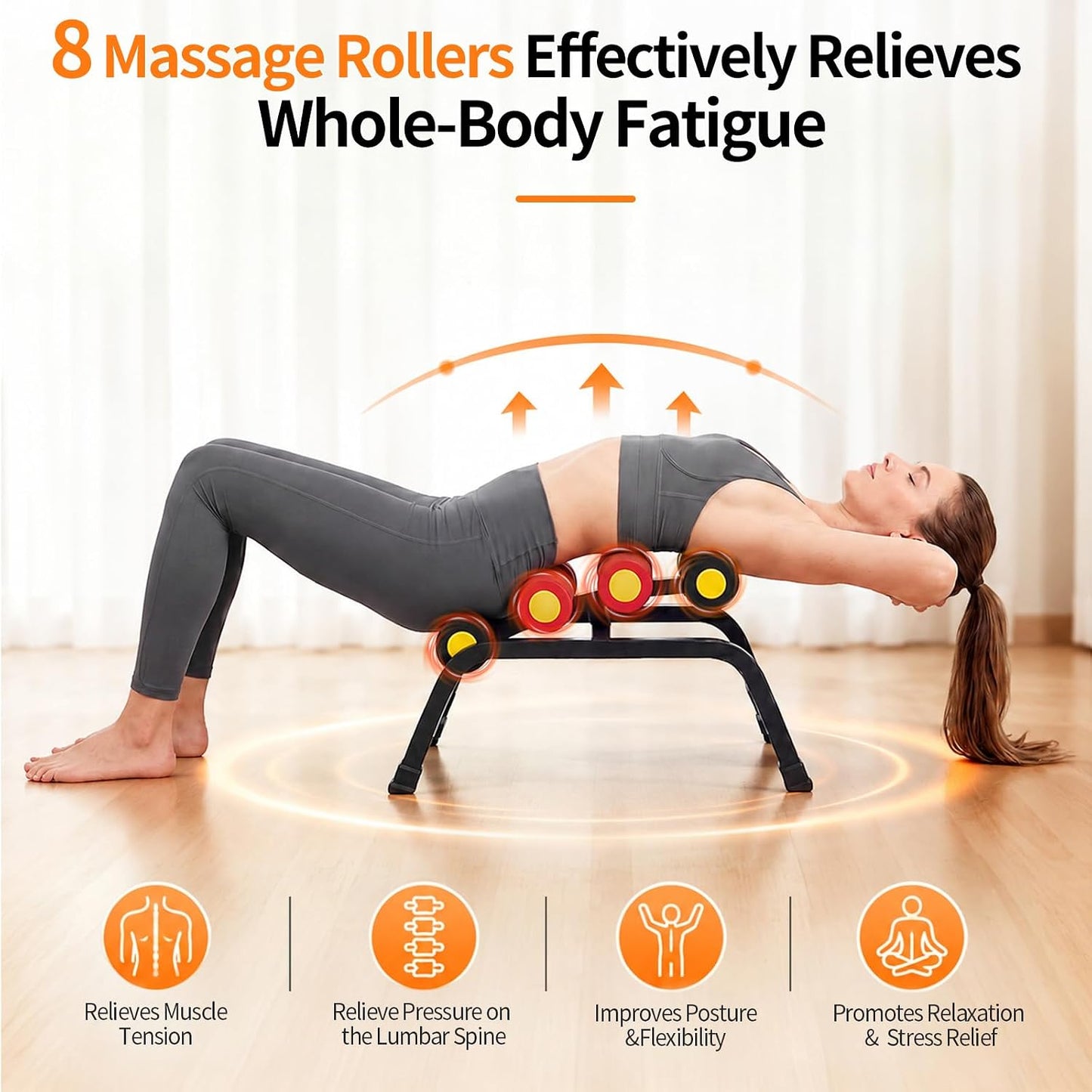 Mini Inversion Table with Rollers, Back Extension Machine | Back Pain Relief, Easy to Assemble & 297LBS Weight Capacity, Spinal Decompression Table for Home Gym (Red)