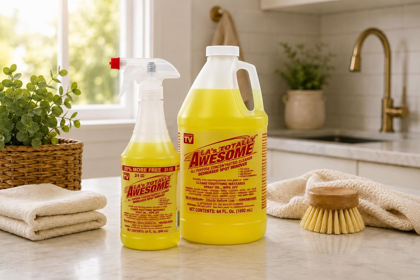 La's Totally Awesome All Purpose Cleaner & Degreaser, 24 oz Spray + 64 oz Refill, Multi Surface Cleaner, Kitchen & Bathroom Cleaner, Grease Remover for Floors, Tile & Countertops