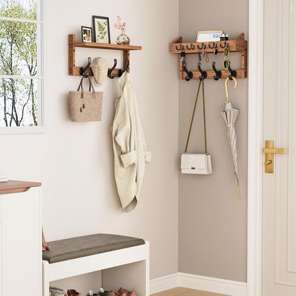 Evermagin 29" Coat Rack Wall Mount with Shelf & 11 Hooks, Entryway, Black | Wooden Wall Mounted Coat and Key Rack with Hooks, Key Hanger with Mail Holder for Living Room, Mudroom, Bedroom