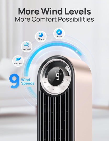 DREO Tower Fan for Bedroom, Upgraded DC 28ft/s Velocity, 9 Speeds
