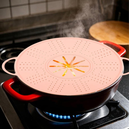Generic Silicone Spill Stopper Lid Heat Resistant Pot Cover with Steam Vents, Multifunctional Anti Overflow Cover for Skillets, Pink