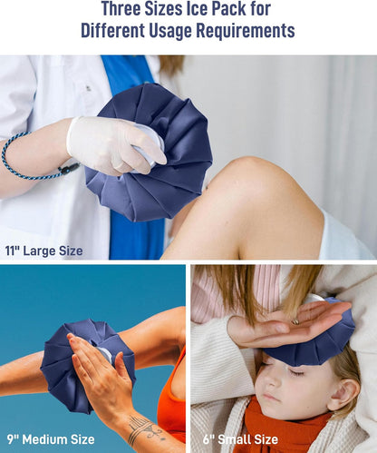 Ice Pack for Injuries with Strap, Ice Bags Reusable Hot Water Bag for Pain Relief, Hot & Cold Therapy Ice Bag, No-Leak Elastic Breathable Ice Cold Pack, Size 11" 2Pcs with Strap Length 41"