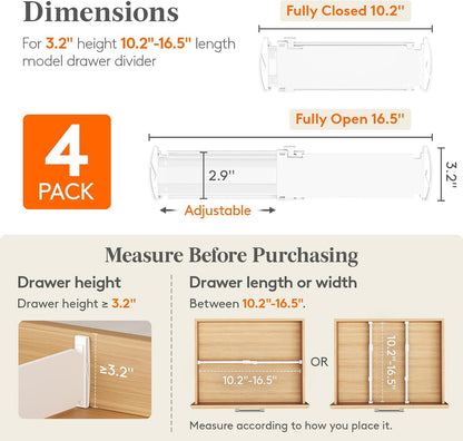 Lifewit 9 Pack 4" High Drawer Dividers, Adjustable Drawer Organizer Clothes | 10.5"-16.5" Expandable White Plastic Separators for Dresser, Kitchen, Cabinet, Nursery, Office, Socks & Underwear Storage