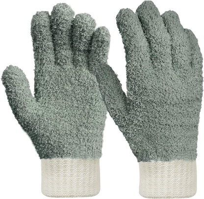 MIG4U Microfiber Dusting Gloves House Cleaning Glove for Blinds, Windows, Shutters, Furniture, and Car, Reusable Lint-Free Blue 1 Pair S/M