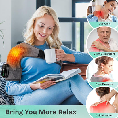 Cordless Shoulder Heating Pad with Massage for Rotator Cuff Pain, 5000mAh Battery Powered Heated Shoulder Brace,Shoulder Warmer for Pain Relief