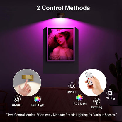 3 Pack Picture Lights for Wall, Rechargeable Battery Operated wall lights, Picture Frame lights with 3 Lighting Modes, Wireless Magnetic Painting Light with Remote Control Timer (White, 3 Pack)