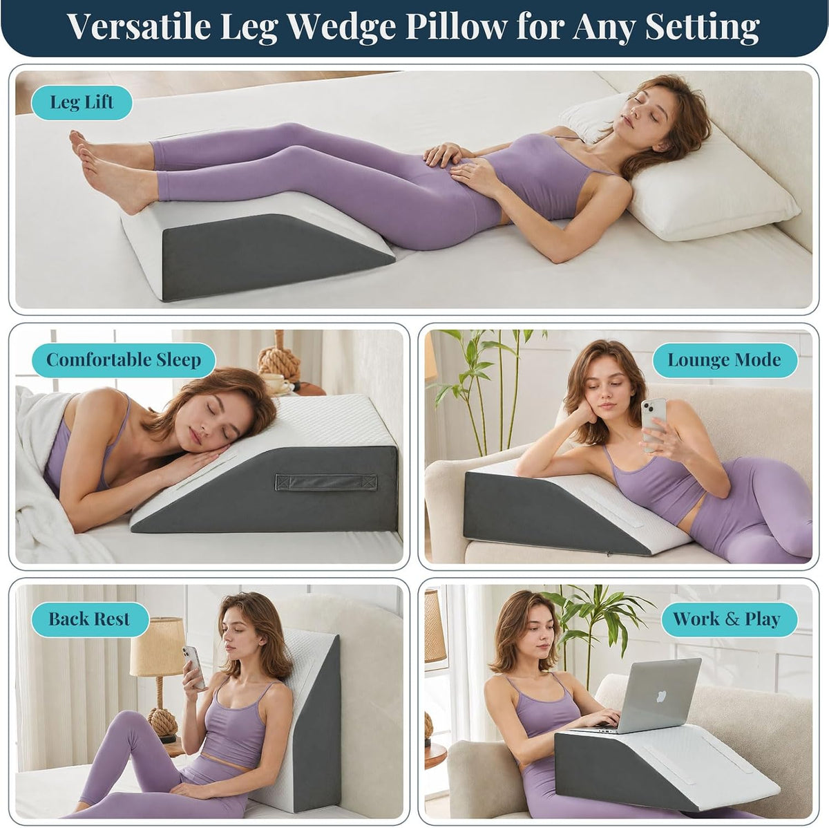 Yojoker Leg Elevation Pillow Blood Circulation, Memory Foam Wedge Pillow for Legs Swelling, Leg Elevation Pillows for After Surgery, Knee Wedge Pillow for Sleeping Back Hip Ankles Relief White/Grey