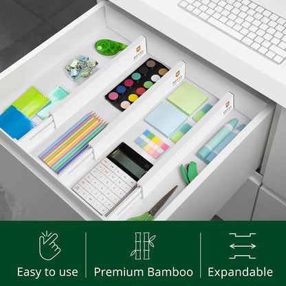 Bamboo Drawer Dividers Organizers, Adjustable Drawer Separator Splitters, 17–22 Inches Expandable Drawer Divider Organizer for Large Utensils, Kitchen, Bedroom, Dresser & Office Drawers 4-Pack