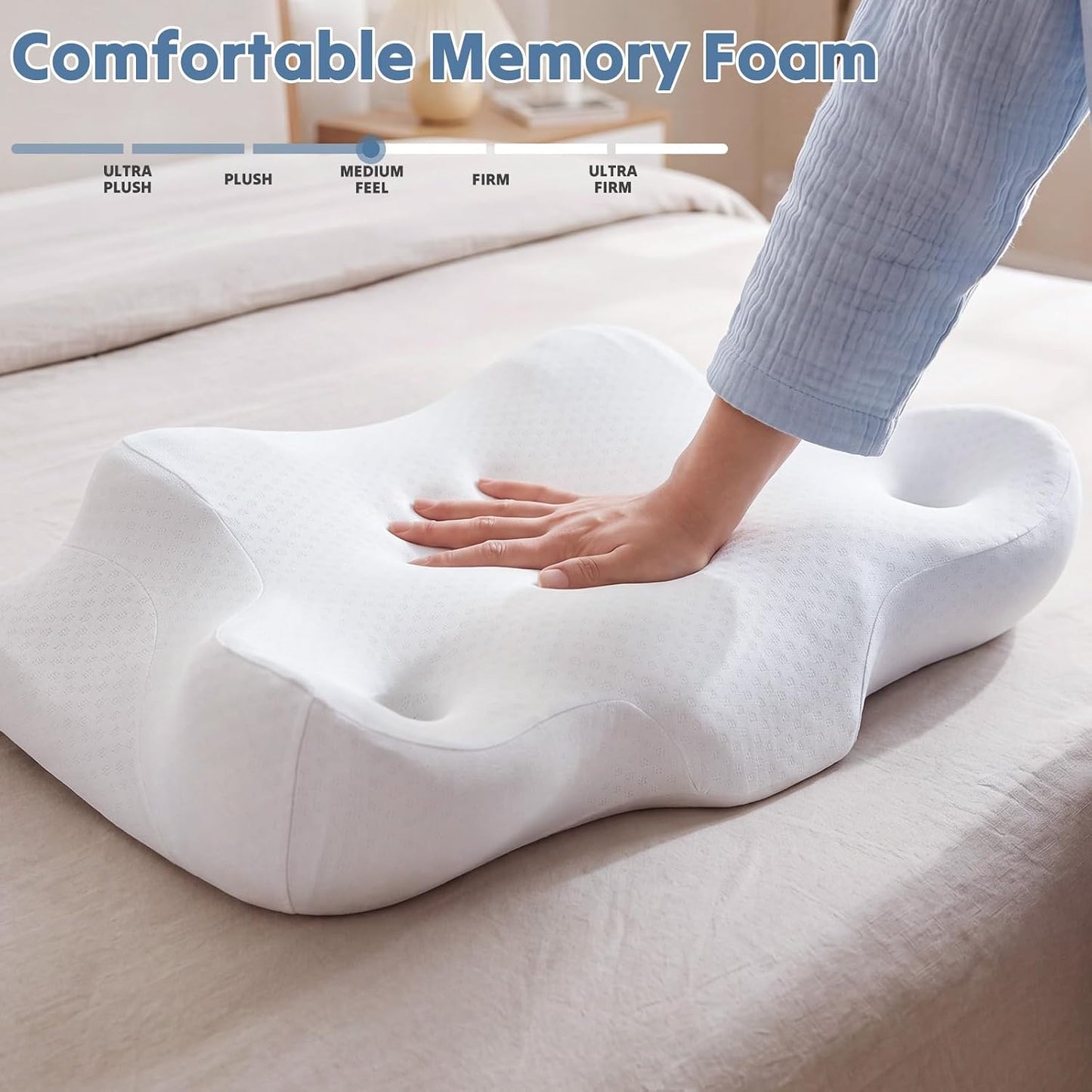 NEWBULIG Cervical Neck Pillow, Ergonomic Contour Memory Foam and Detachable Roll Pillow for Neck Pain Relief Side Back Stomach Sleepers with Cooling Breathable Cover