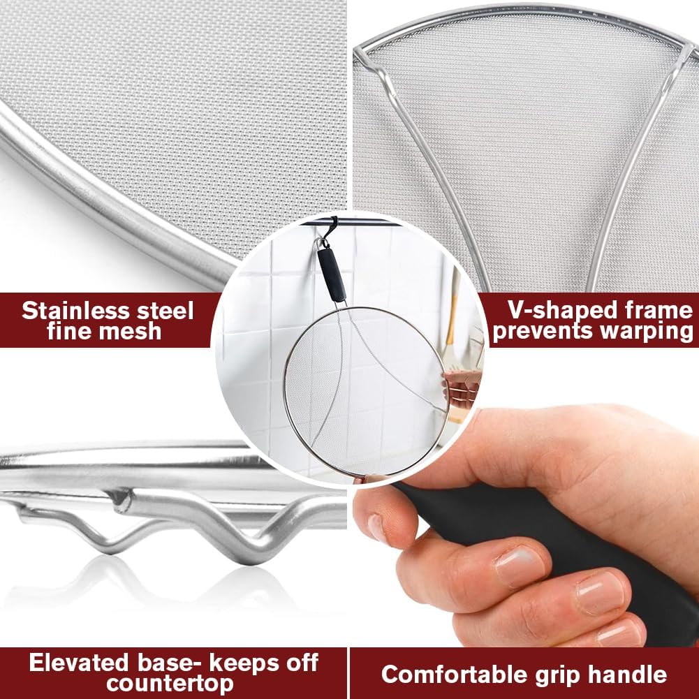 Silicone Splatter Screen for Frying Pan,Grease Splatter Guard,Heat-Resistant Splatter Guards for Cooking,Dishwasher Safe (9.8", 11.4", 13")
