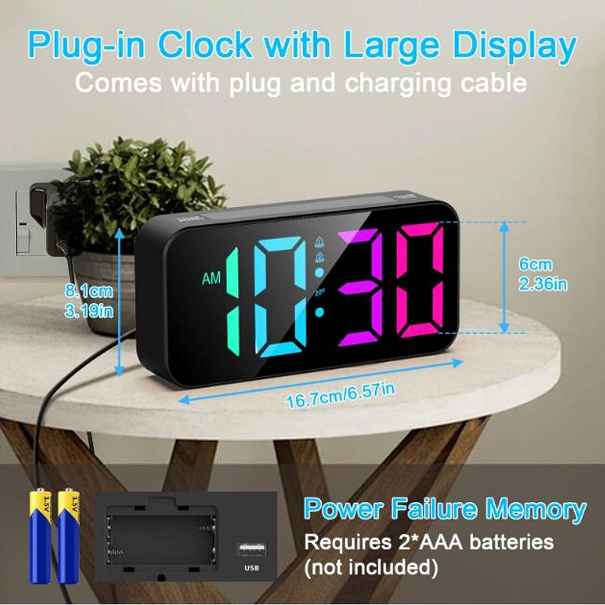 ciciglow RGB Loud Alarm Clock with Bed Shaker for Heavy Sleeper, 3 Modes Vibrating Alarm Clock, 7.4 Inch LED Display, 12/24H, Snooze, Brightness Adjustable
