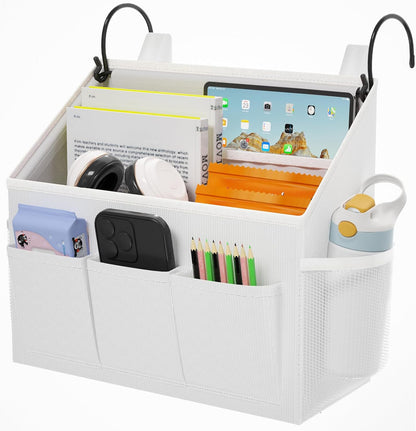 Loghot Bedside Caddy Organizer Bed Storage Bag for Dorm Hospital Crib White | 7 pockets bedside hanging organizer for phone books remotes, fits dorm hospital crib bunk beds, keeps organized easy access