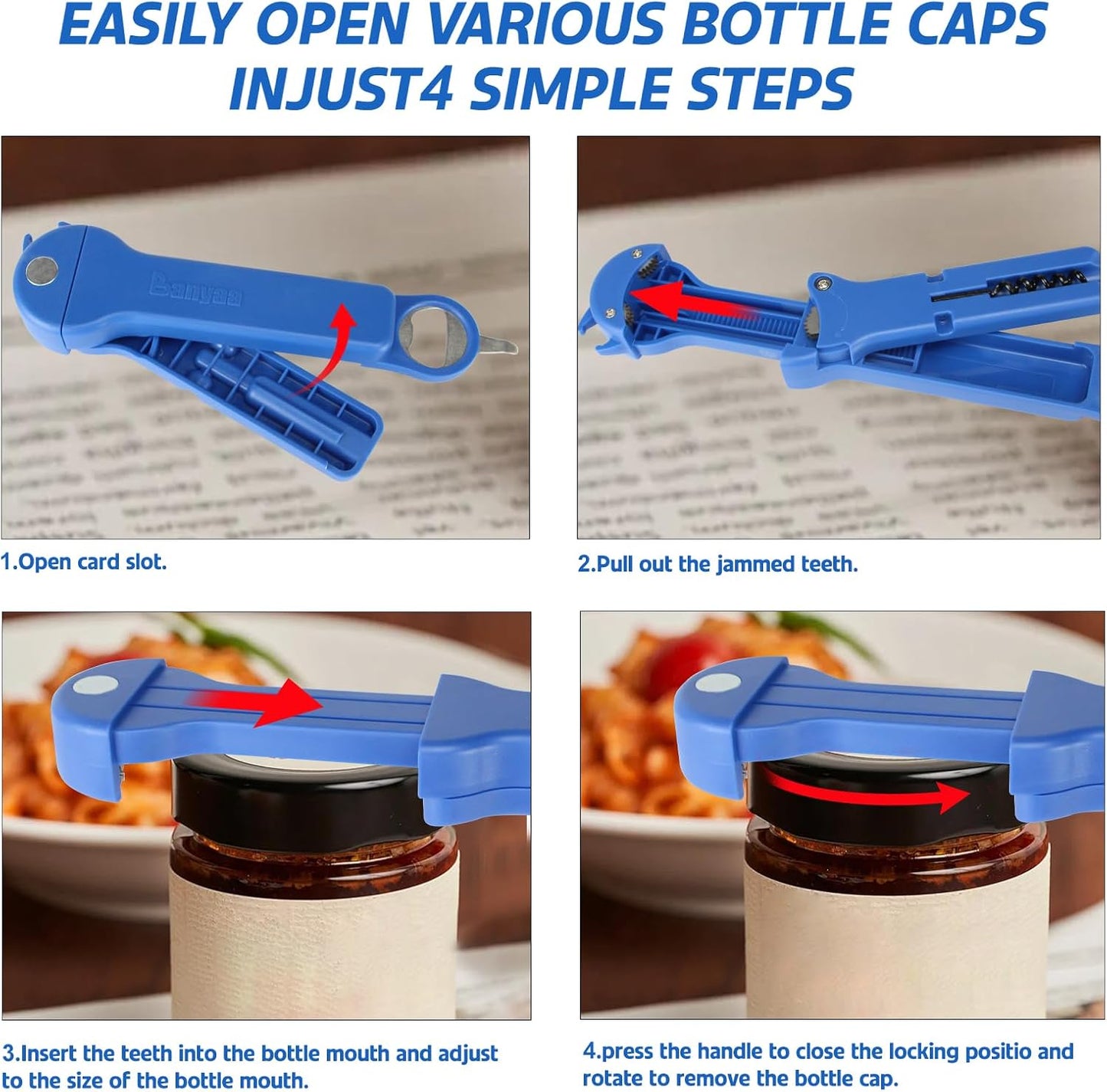Jar Opener for Seniors with Arthritis, 7 in 1 Bottle Opener and Wine Corkscrew, Easy Grip Kitchen Gadget for Weak Hands Elderly, Retractable Jaw Lid Opener with Magnetic Storage (Teal)