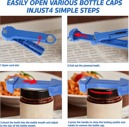 Jar Opener for Seniors with Arthritis, 7 in 1 Bottle Opener and Wine Corkscrew, Easy Grip Kitchen Gadget for Weak Hands Elderly, Retractable Jaw Lid Opener with Magnetic Storage (Teal)