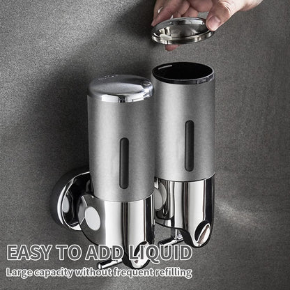 3 in 1 Chamber Wall Mounted Shampoo and Conditioner Dispenser (Silver) | No Drill Shower Soap Dispenser for Bathroom & Hotel Leak-Proof Pumps, Easy Installation and Large Capacity